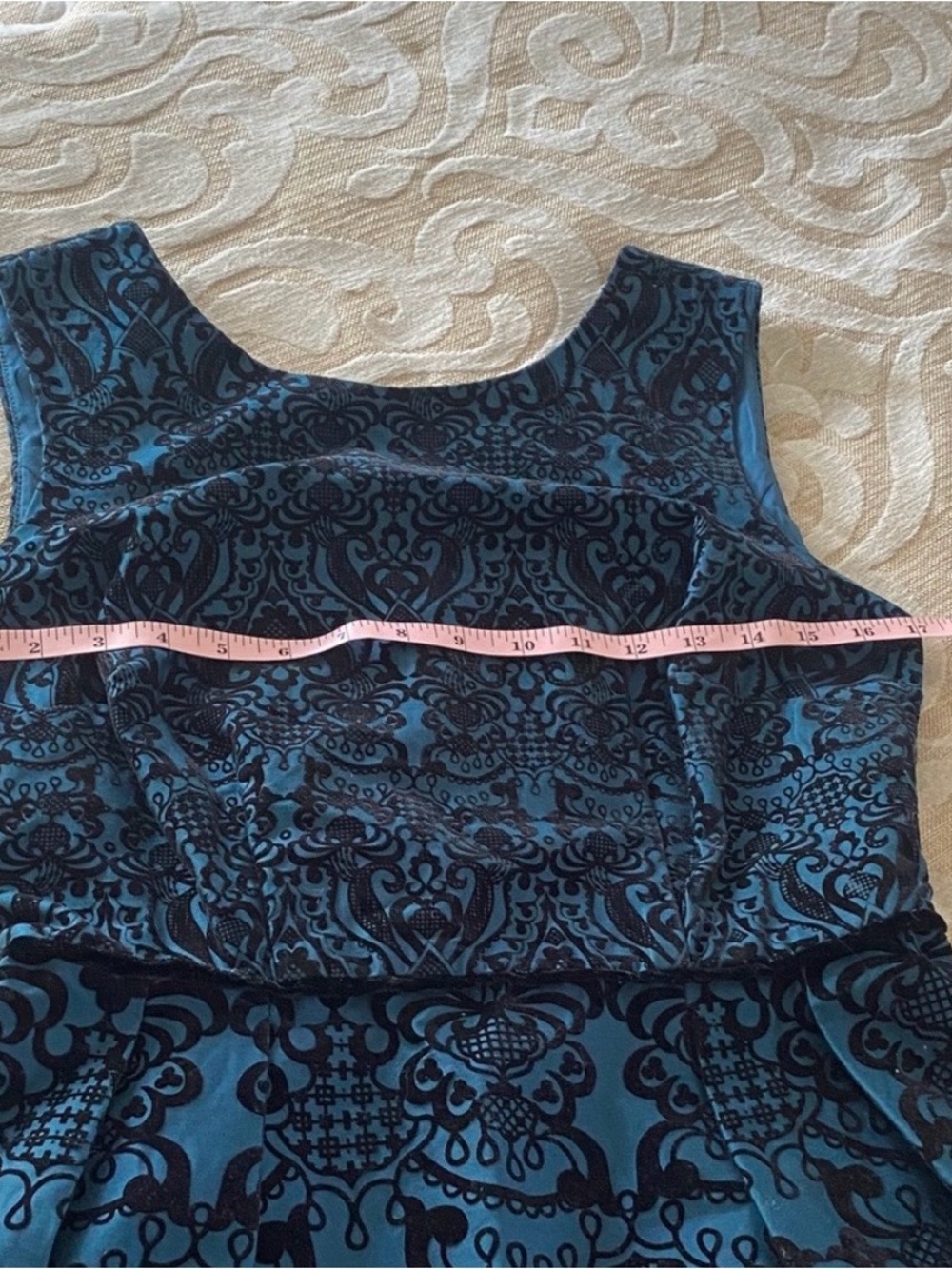 Beige by ECI Teal Black Velvet Fit & Flare Dress Size 6 - Picture 7 of 11
